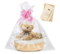 Panier Cadeau Vide, Boite Cadeau Vide Avec Sacs Cadeaux Et Rubans Et Carte d'invitation, LED Panier de Rangement Tressé pour Anniversaire, Mariage, Fête prénatale,Noël, Thanksgiving
