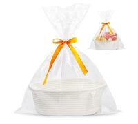 Panier cadeau vide, panier cadeau en coton tressé avec sacs cadeaux et rubans pour mariage, anniversaire, fête de baptême (Blanc)