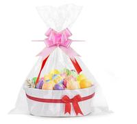 Panier Cadeau Vide,Sacs Cadeaux Tressé en Corde de Coton,Panier de Rangement avec Sachet Transparents et Rubans,Panière à Garnir Organisateur Fleurs, Artisanat,Serviettes, Jouets