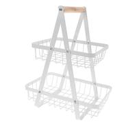 Panier Carbone au Rangement Acier 2 de Niveaux à Cuisine | Corbeille Blanche, Poignée de Transport, Structure Compacte, Support Équilibré pour Fruits et Snacks