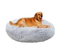 Panier Chat et Chien Moelleux Rond, Forme Donut, Panier Chat Anti-Dérapant Lavable, Lit Donut Orthopédique Anti Stress Apaisant en Peluche pour Chat Chien Petit Moyen Taille (Gris clair,60CM)