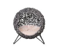 Panier chat lit chat cosy grand confort dim. Ø 52 x 58H cm coussin moelleux beige inclus résine tressée imitation rotin gris