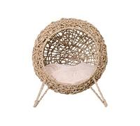 Panier chat lit chat cosy grand confort dim. Ø 52 x 58H cm coussin moelleux inclus résine tressée imitation rotin beige