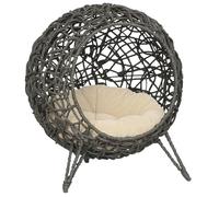 Panier chat lit chat cosy grand confort dim. Ø 52 x 58H cm coussin moelleux beige inclus résine tressée imitation rotin gris