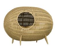 PawHut Niche pour Chat lit pour Chat Panier Chat masion de Chat en résine tresée Imitation rotin Grotte à Chats Grand Confort dim. 55L x 36l x 42H cm Coussin Moelleux Beige Inclus