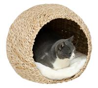 Panier chat style cosy chic quenouille naturelle tressée avec coussin crème Crème G