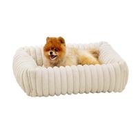Panier Chien Confortable,Lit pour Chien Orthopédique Portable,Anti-anxiété Canapé Chien Antidérapant,Coussin Animaux Dehoussable et Lavable,Peluche Doux et Chaud (Crème,63 * 53 * 18cm)