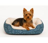 Panier Chien - Lilly Bleu - 50 cm - Peluche Moelleuse et Textile léger - Rembourrage Fibres Polyester - Fond antidérapant - Flamingo