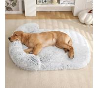 Panier Chien Orthopedique et Dehoussable,Lit pour Chiens et Chats,Coussin Chien Anti Stress Lavable et Antidérapant,Tissu Peluche Doux et Moelleux,Bords Surélevés (Gris Ombré,65x50x12cm)