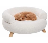 Panier Chien - Panier Chat - canape Chien - Deteno - Sofa - Ronde - Blanche - 54x54x27 cm - Textile et Bois - pour Petits Chiens et Chats - Pieds en Bois