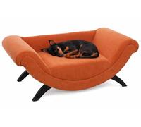 Panier Chien - Panier Chat - canape Chien - Dingo - Sofa - rectangulaire - Orange - 80x43x28 cm - Textile et Bois - pour Petits Chiens et Chats - Pieds en Bois