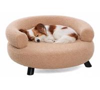 Panier Chien - Panier Chat - canape Chien - Dudo - Sofa - Ronde - Beige - 62x62x28 cm - Textile et Bois - pour Petits Chiens et Chats - Pieds en Bois