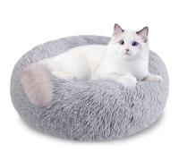 Panier Chien, Paniers Chat en Peluche, Coussin Lavable, Lit pour Donut, Lits pour Chats Moelleux, Tapis Rond Anti DéRapant pour Chat Chien Petit Moyen Taille (Diameter:50cm, Gris)