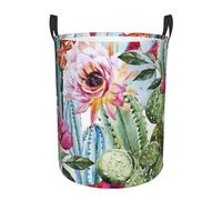 Panier circulaire confortable avec impression de roses cactus - Panier de rangement stable - Panier à linge sale - Solution de rangement multi-pièces