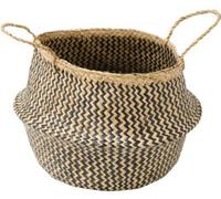 Compactor Panier BELLY en Jonc de Mer Noir, 35x35x32 cm, Fait à la Main, Idéal pour Rangement ou Cache-Pot