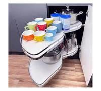 Panier Coulissant D'angle Mort De Cuisine, Organisateur De Plateau Pivotant Robuste À 2 Niveaux, Support De Rangement D'angle En Aluminium, Hauteur Réglable, Capacité De 60 Kg(Right door opening)