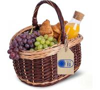 Creative Home Grand Panier Pique-Nique en Osier avec Anse | 43 x 33 x 40 cm | Panier Bicolore à Champignons | Saule Foncé et Clair | Léger | Tissé à la Main | Universel