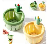 Panier Crépine d'Évier de Cuisine en Forme de Cactus, Filtre d'Évier Amusant avec Poignée de Levage, Collecteur de Résidus Alimentaires Autonettoyant, Vidage Facile par Simple Pression(A)