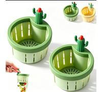 Panier Crépine d'Évier de Cuisine en Forme de Cactus, Filtre d'Évier Amusant avec Poignée de Levage, Collecteur de Résidus Alimentaires Autonettoyant, Vidage Facile par Simple Pression(B)