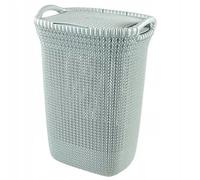 CURVER Coffre à Linge 57L, Aspect tricot - Bac à Linge Sale avec Couvercle - Bonne Aération - Poignées Ergonomiques - Pour Salle de Bain ou Buanderie - 45,2 x 34,1 x 61,4 cm - Bleu gris