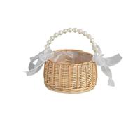 Panier d'arrangement floral tissé à la main avec poignée en perles - Solution de rangement en rotin naturel - Décoration de table en rotin naturel