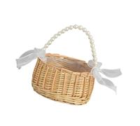 Panier d'arrangement floral tissé à la main avec poignée en perles - Solution de rangement en rotin naturel - Décoration de table en rotin naturel