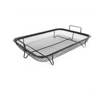 Panier de barbecue avec poignée amovible pour poisson, crevettes, légumes - Ensemble d'accessoires de barbecue en acier inoxydable 304 pour la cuisine de jardin, les pique-niques (panier moyen, noir)