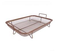 Panier de barbecue avec poignée amovible pour poisson, crevettes, légumes - Ensemble d'accessoires de barbecue en acier inoxydable 304 pour cuisine de jardin, pique-nique (petit panier bronze)