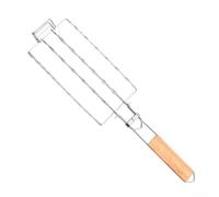 Panier de barbecue avec poignée en bois, grille verrouillable pour une cuisson homogène, fer NiCr très résistant, idéal pour pique-nique et feu de camp