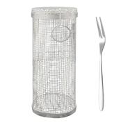 Panier de barbecue - Barbecue à roulettes en acier inoxydable - Filet rond - Accessoire pour la cuisson des poissons de viande - Panier de barbecue de camping durable pour barbecue - Fête - Foyer en