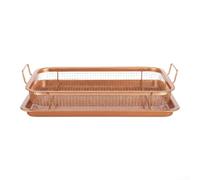 Panier de barbecue carré en acier inoxydable, 30 x 22 x 5,5 cm avec plateau d'égouttement pour barbecue, grille de cuisson antiadhésive plaquée cuivre et bleuie, outil de cuisson facile à nettoyer et