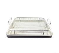 Panier de barbecue carré en acier inoxydable 30 x 22 x 5,5 cm avec plateau d'égouttement pour barbecue, grille de cuisson antiadhésive en cuivre et bleuie, outil de cuisson facile à nettoyer et passe
