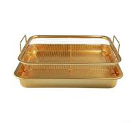 Panier de barbecue carré en acier inoxydable, 30 x 22 x 5,5 cm avec plateau d'égouttement pour barbecue, grille de cuisson antiadhésive en cuivre et bleuie, outil de cuisson facile à nettoyer et passe