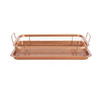 Panier de barbecue carré en acier inoxydable avec fond, cuivré et bleu, 30 x 22 x 5,5 cm, comprend un panier de barbecue et un plateau d'égouttement pour barbecue extérieur (B)