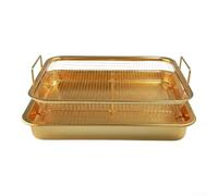 Panier de barbecue carré en acier inoxydable avec plateau d'égouttement, ensemble de barbecue plaqué cuivre bleu pour barbecue en plein air et événements de cuisine (C)