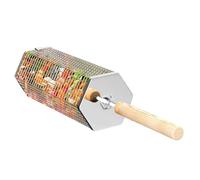 Panier de barbecue d'extérieur - Maille barbecue en acier inoxydable, poignée en bois amovible, design de verrouillage sécurisé avec retournement de la viande facilement | Parfait pour le camping, la
