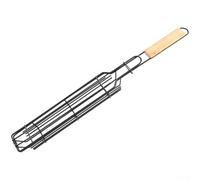 Panier de barbecue en acier au carbone avec poignée en bois confortable pour griller saucisses, hot-dogs et légumes sur barbecue à gaz, charbon de bois ou infrarouge (A)