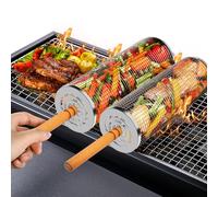 Panier de Barbecue en Acier Inoxydable Avec Poignée Amovible, Panier à Barbecue Roulant, Accessoires Grille à Legumes, Ustensiles Grill de Cuisine Exterieur Camping, Cadeau Anniversaire Homme Papa