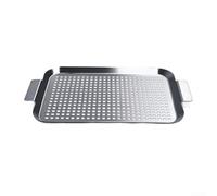 Panier de barbecue en acier inoxydable avec trous pour poisson, viande, légumes - Filet de gril robuste pour barbecue au charbon de bois et gaz (42,5 x 25,6 x 2 cm)