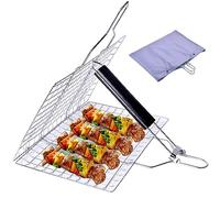 Panier de barbecue - En acier inoxydable - Portable - Pliable - Avec poignée amovible - Pour barbecue en plein air - Poisson et légumes - Rectangulaire