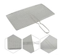 Panier de barbecue en maille avec longue poignée résistante à la chaleur pour la cuisson du barbecue, peut contenir steak, viande, poisson, légumes en toute sécurité, facile à nettoyer et à utiliser