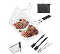Panier de barbecue pliable en acier inoxydable 430 pour poisson, légumes et kebab, ne tombe pas, facile à retourner, pour la maison, le jardin, le camping, avec sac de rangement, 2 pinceaux et pince à