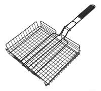 Panier de barbecue pliable en acier inoxydable avec poignée en bois amovible pour le camping, la cuisson des légumes, du poisson (noir)