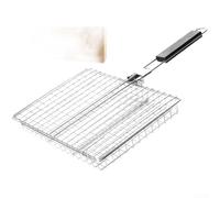 Panier de barbecue pliable en acier inoxydable avec poignée en bois, outil de cuisson verrouillable pour poisson, viande, poulet, fruits de mer et légumes, ustensile de cuisine d'extérieur (A)