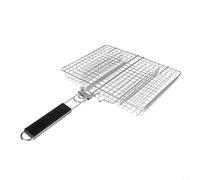 Panier de barbecue pliable en maille d'acier inoxydable pour camping, pique-nique, nourriture - Cage de cuisson résistante à la rouille pour steak saucisse 50 x 31 cm