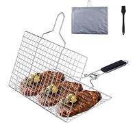 Panier de barbecue pour poissons, en acier inoxydable, pliable, portable, avec poignée amovible pour griller du poisson, des légumes, des crevettes avec pinceau à pâtisserie et sac de rangement