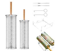 Panier de barbecue rotatif portable en acier inoxydable pour le camping et les déplacements | Accessoires de barbecue pour la cuisine en plein air | pour hommes, pères, grands-pères, fils, amis et