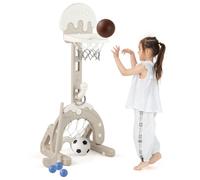 Panier de Basket-Ball 4 en 1 Enfants COSTWAY-But de Football-Golf-Lancer d'Anneaux-Réglable en Hauteur avec Base Stable-3-10 Ans