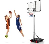Panier de basket-ball portable COSTWAY, système de but réglable en hauteur avec panneau arrière incassable, base remplissable & roues de transport
