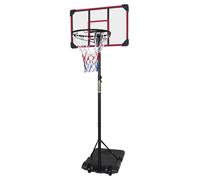 Panier de basket-ball réglable en hauteur avec support de 170 à 213 cm - Support de basket-ball mobile avec planche arrière et sérigraphie rouge, roulettes, pied à remplir - Pour intérieur et